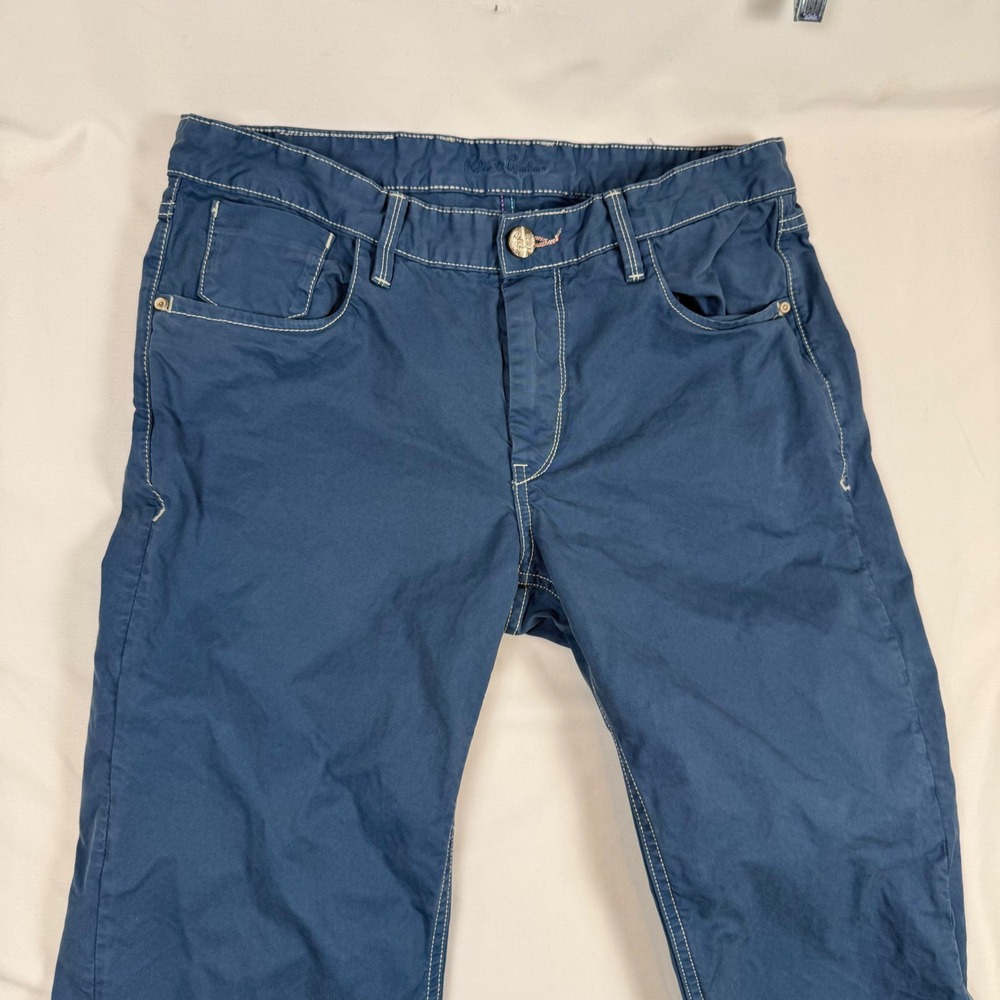 Robert Graham Mens Blue Cotton Contrast Stitch Straight Leg Pants 34x34